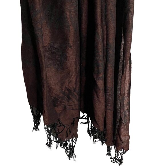 Women's Burgundy Floral Print Fringed Scarf - Picture 3 of 5